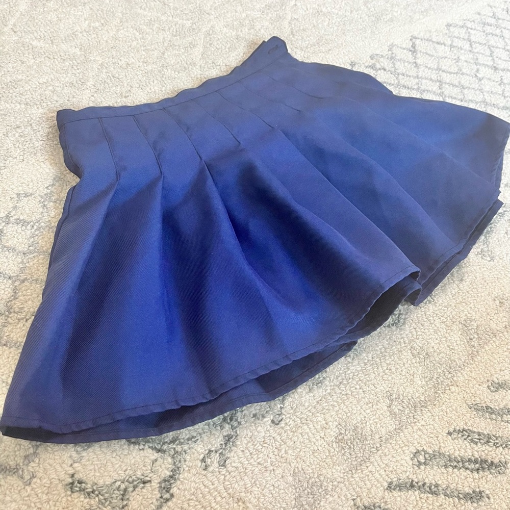 Navy Blue Pleated Mini Skirt - Size XS
